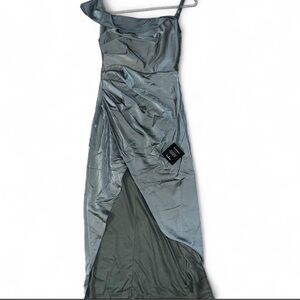 Lulu's Small Asymmetrical Satin Dress in Silver